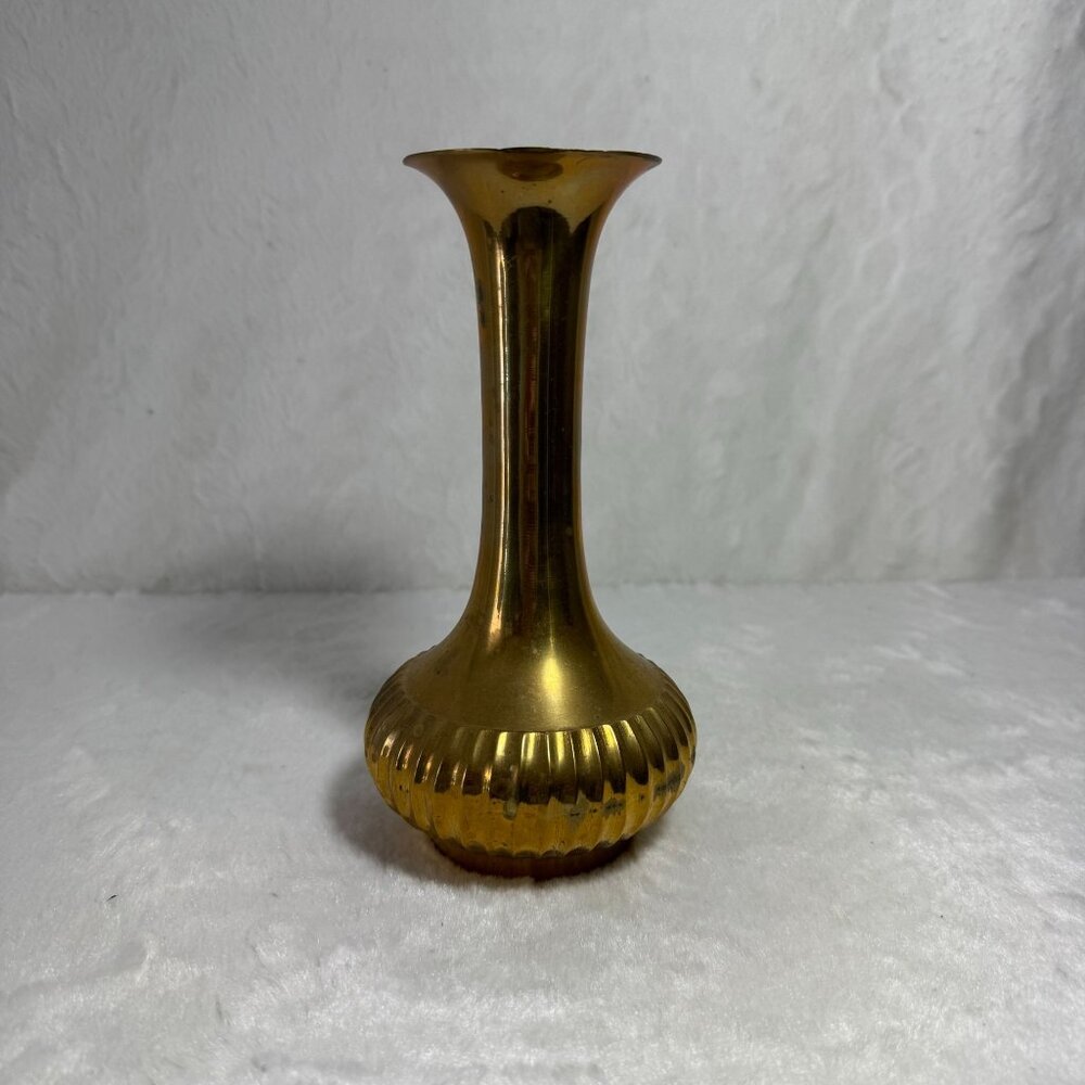 Vintage Brass Fluted Bud Vase Gold Tone Decorative Piece